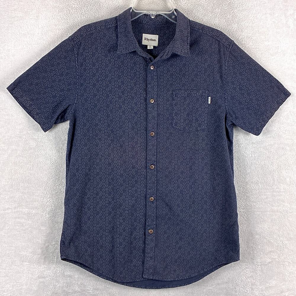 Rhythm Shirt Mens L Blue Beach Tiki Aloha Summer Preppy Camp Beach Huckberry